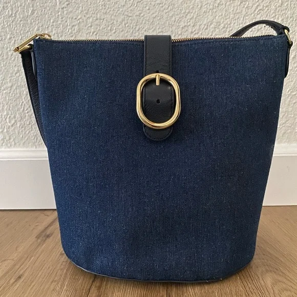 Talbots hobo denim shoulder Navy Blue Bucket Bag - Picture 1 of 6